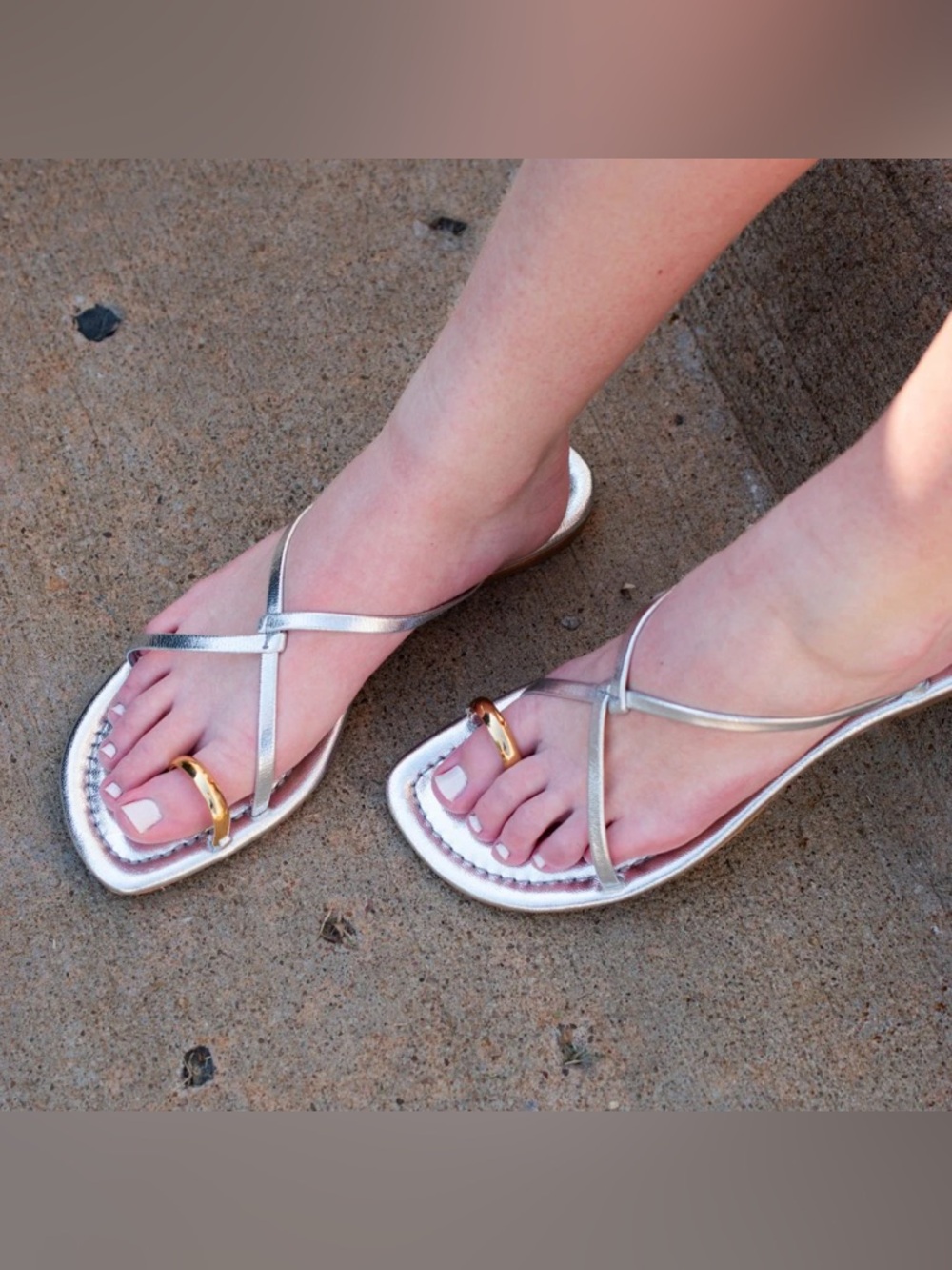 Jeffrey Campbell Silver Strappy Toe-Ring Sandals with Gold Accent
